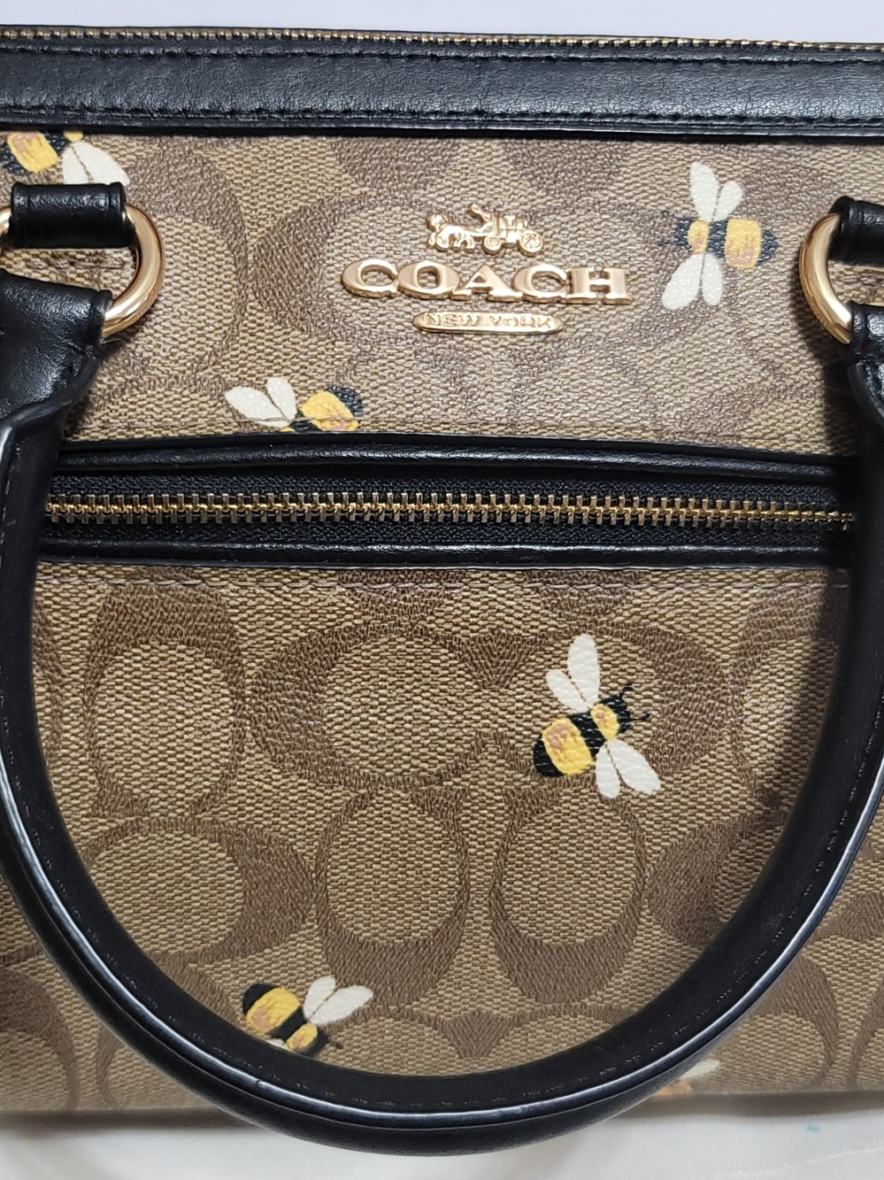 COACH C8591 Rowan Satchel Bee Signature Coated Canvas Rare Hard To Find